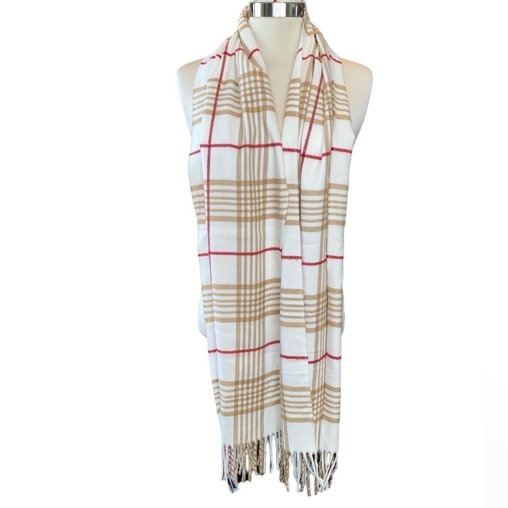 Neck scarf super soft feel fringed braided striped edging 12” by 72”
